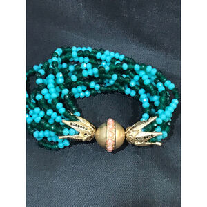 New Nanette Lepore Multi Row Glass Beaded Bracelet Green Blue